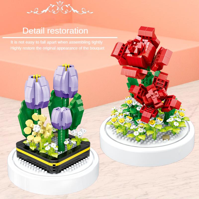 Micro Particle Building Block Flower Simulation Flower Rose DIY Puzzle Assembly Toy Desktop Decoration Children's Toy Girl Gift
