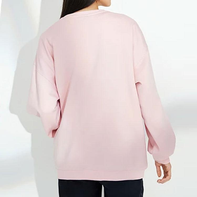 Li Ning Training Series Rhinestone Logo Sports Round Neck Fleece Warm Pullover Sweatshirt Winter Women Sweatshirt Pink AWDRD44-7
