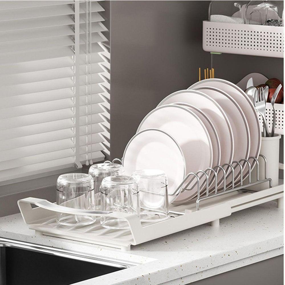 Extendable Dish Drying Rack Space Saving Utensil Storage Holder Sturdy Dish Drainer  Cooking