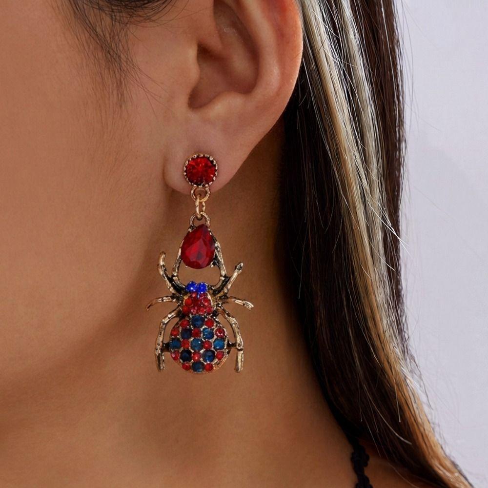 Zircon Halloween Earrings Rhinestone Spider Dangle Earrings Punk Long Tassel Drop Earrings Cosplay