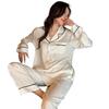 1011 pajamas women's new high-end lace simple long-sleeved pajamas lapel cardigan loungewear set