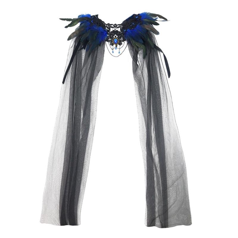 Gothic Feather Shrug Cape Shawl Shoulder Wrap Lace Collar Halloween Cosplay Costumes for Adults Women Scarf Top Gifts