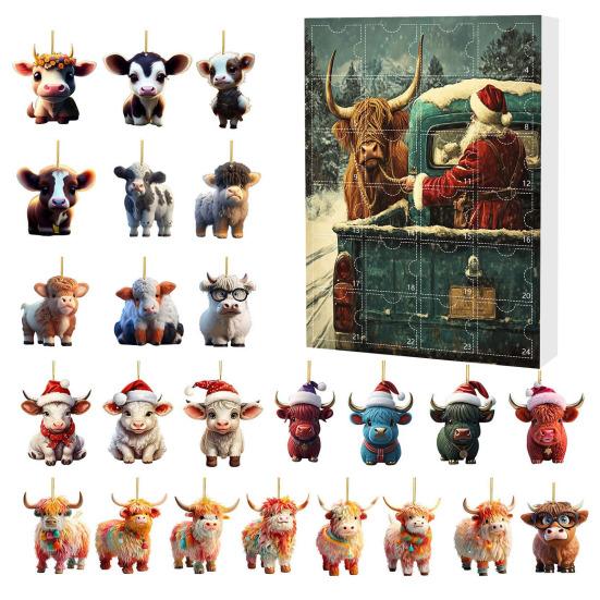 Yousheng Highland Cow Ornaments Advent Calendar 2025 24 Days Christmas Countdown Calendar with Cartoon Cows Ornament for Xmas Tree Decor