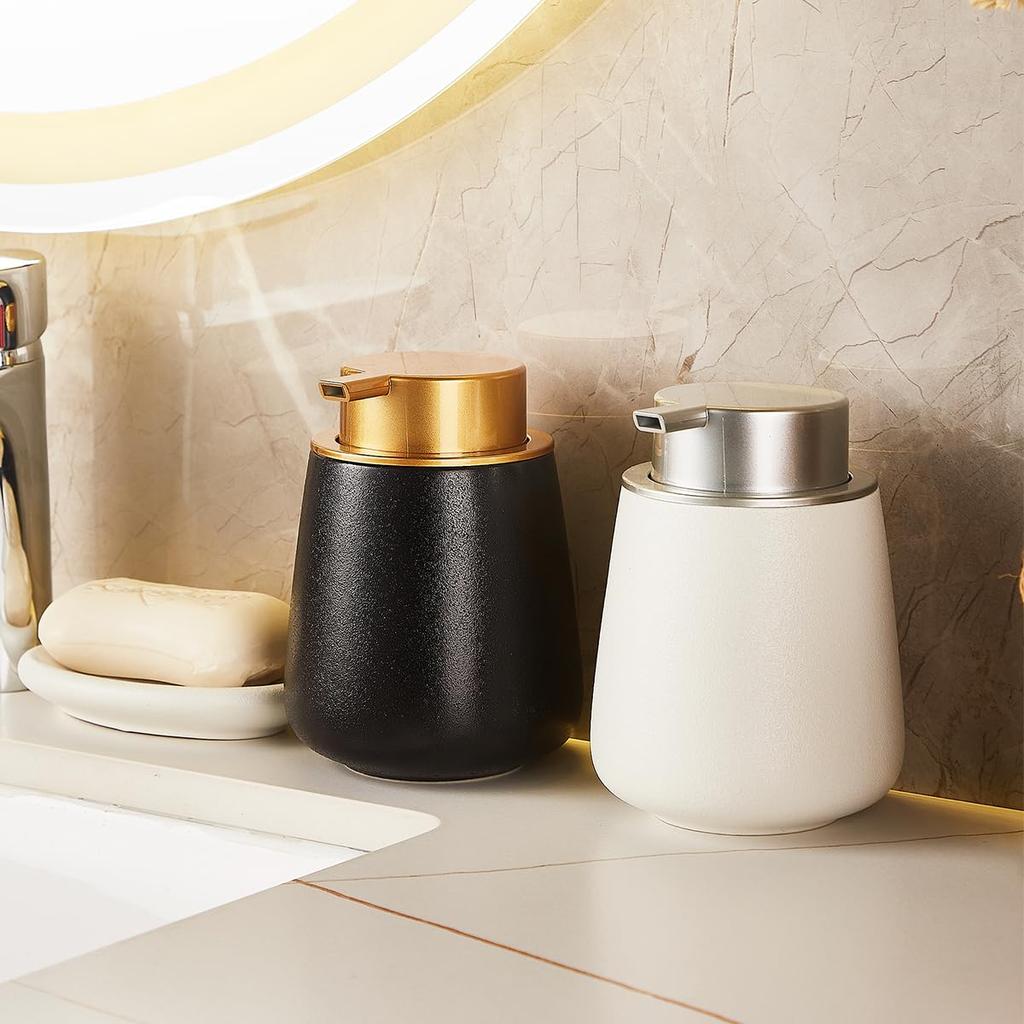 KAWEINA Foaming Hand Soap Bottle, Manual Pump Dispenser, Ceramic Porcelain, Wide Mouth, Refillable, for Hand Soap and Dish Soap, Nordic Style,