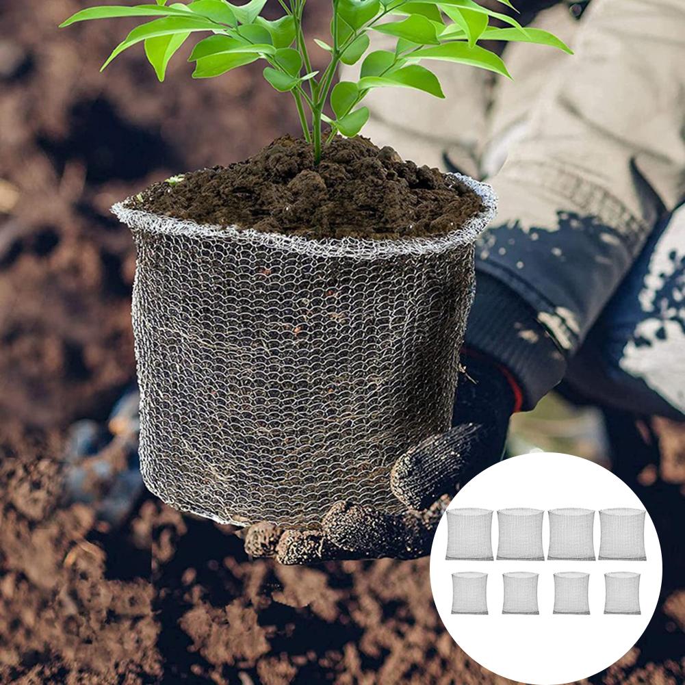 Stainless Steel Plant Root Protection Bags 8 Pieces Two Sizes 23 25cm and 35 35cm for Root Safety and Pest Defense