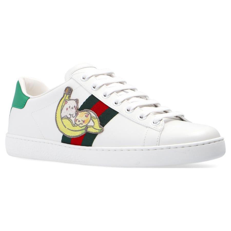Gucci Womens Ace 'Bananya' (women's sizes) White / Green Skate Shoes 661663 0FI60 9112