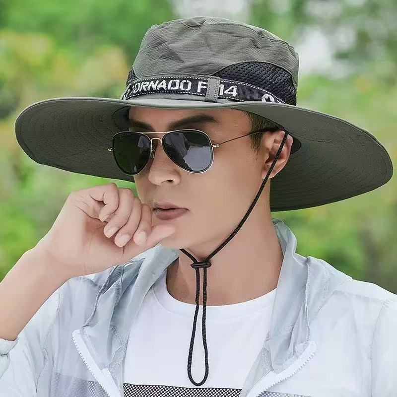 New outdoor face covering mountaineering hat men's fishing face covering large brim sun protection sun protection bucket hat
