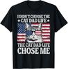 Cat Dad Life Chose Me American Flag Graphic T-Shirt Men's Cotton Crewneck Tee