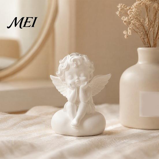 Decorative Figurine Gift 3D Printed Little Angel Statue, Small Cherub Figurine, Cute Holding Pla Material Craft Face Guardian Desktop Ornament