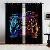 Black Background Gradient Neon Line Game Controller Blackout Curtain 2Pcs Set Cyber Circuit Arcade Gaming Window Drapes