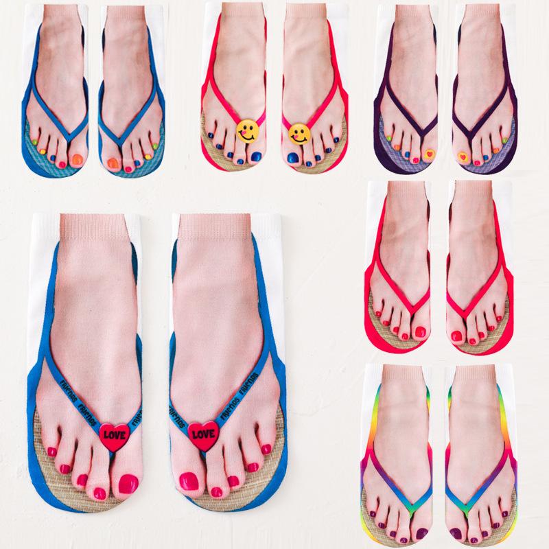 Ins Trendy Funny 3D Socks for Girls Printing Flip Flops Creative Internet Celebrity Ankle Socks