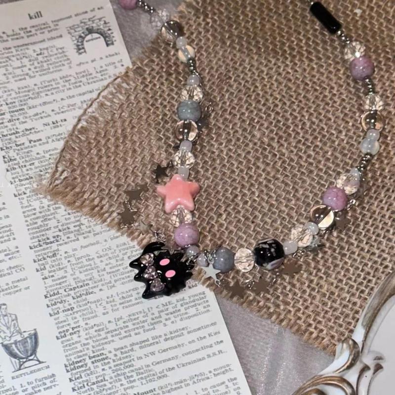 Y2K Star Pendant Necklace Cat Pendant Necklace Adjustable Chain Necklace Black Funny Necklace Perfect for Trendsetters