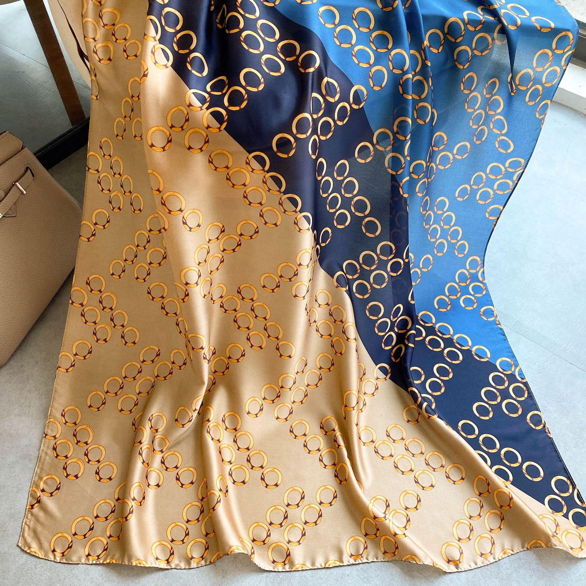 

Высококачественные роскошные шелковые шарфы, повязка на голову, шарфы, шейный шарф для женщин, шелковый шарф с цепочкой, женская декоративная шаль 180-90cm