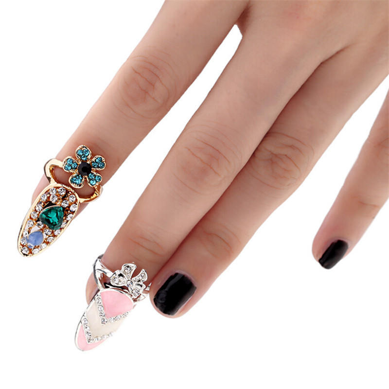 Damen Eleganter Schleife Nagelring Charme Krone Blume Kristall Finger Nagelringe
