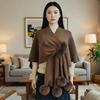 European and American Fur Collar Knitted Pom-Pom Cardigan Shawl
