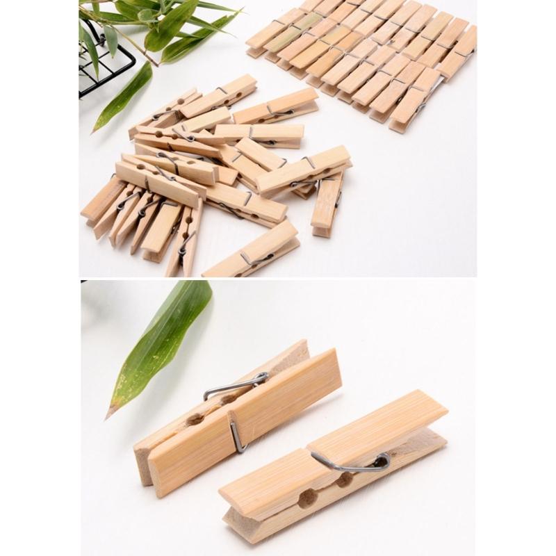 Pack of 20 Natural Bamboos Clothespins Bamboos Clip With Rustproof Spring for Laundry Craft Home Organization