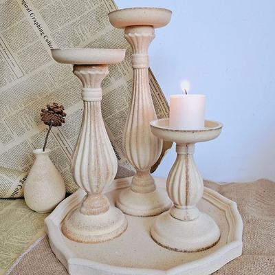 1PZ Ornamenti Decorativi Semplici Portacandele Stile Europeo Candeliere Vintage in Legno Decorazione da Tavolo/Scrivania Fatta a Mano