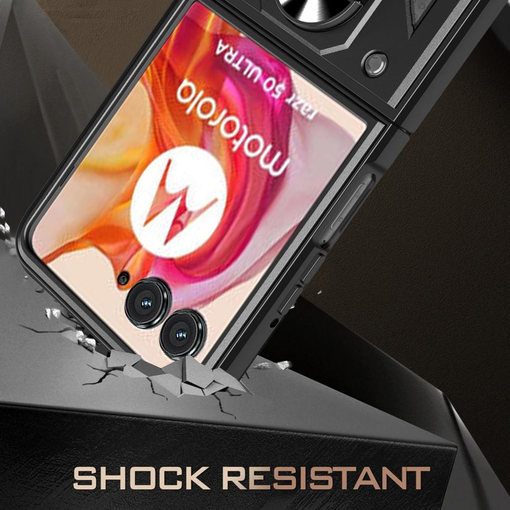 Dla Motorola Razr 50 Ultra 5G Etui ze stojakiem PC+TPU Powłoka na telefon z przesuwaną osłoną aparatu