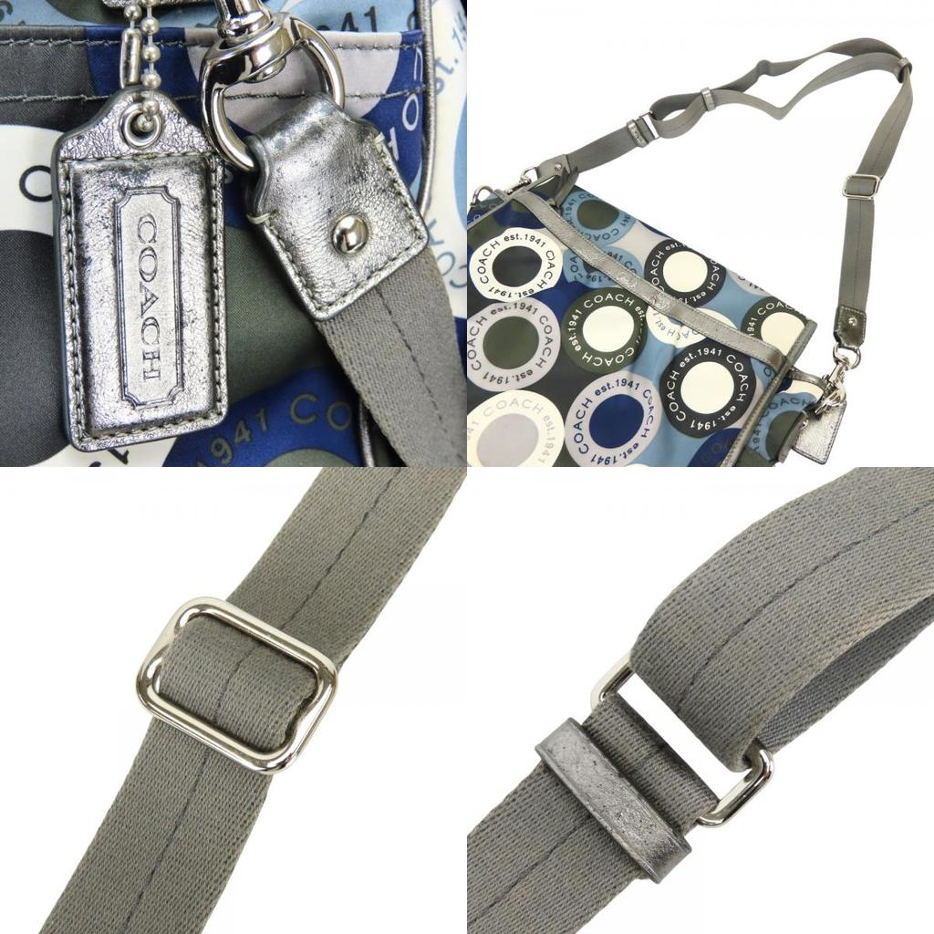 Used COACH Shoulder Bag Snap head F18377 Nylon/leather Dark marks Blue series gray Multifunctional
