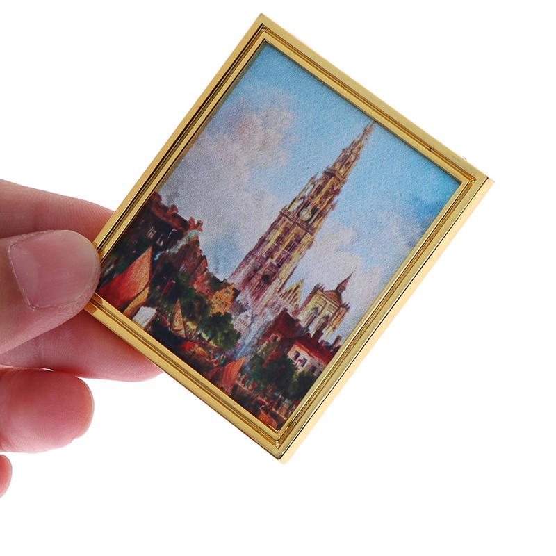 Puppenhausminiatur 1:12 Dekorative Holzrahmen Ölmalerei DIY
