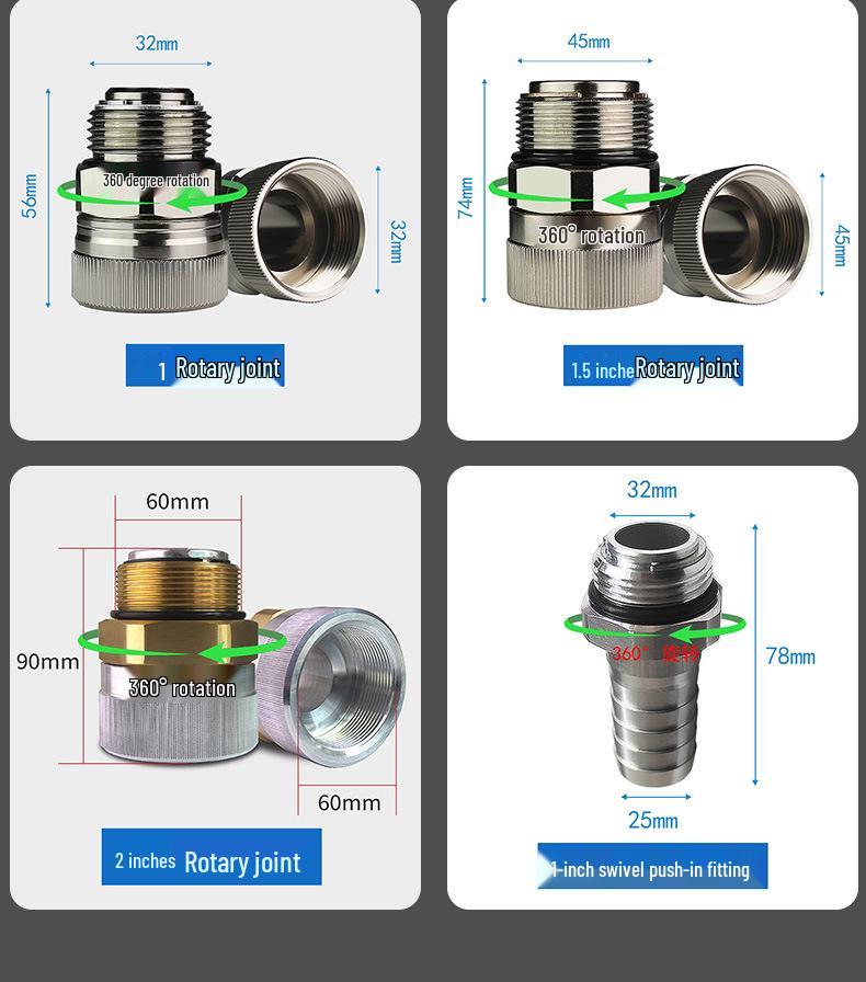 Złącze obrotowe 360° ze stali nierdzewnej i aluminium, pasuje do rur olejowych 1/2", 3/4", 1"
