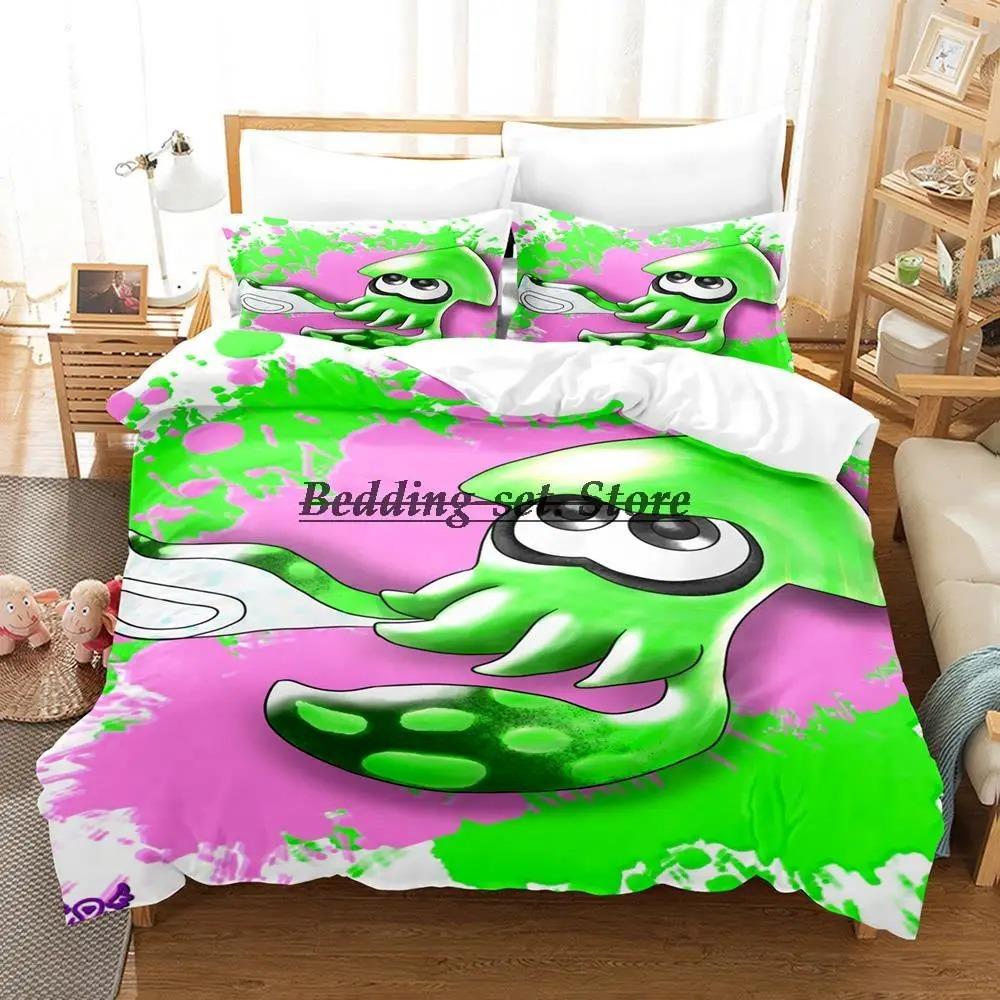 Splatoon 3 Inkling Squid Bedding Set Single Twin Full Queen King Size Bed Set Aldult Kid Bedroom Duvetcover Sets Bed Sheet Set