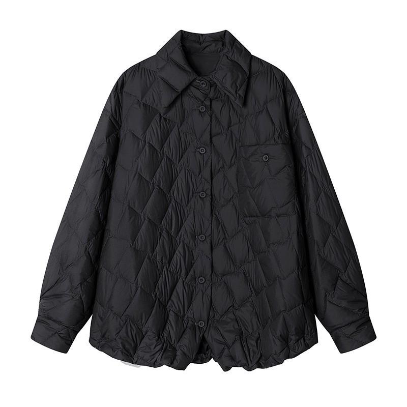 Womens Lightweight Down Jacket With Turn-Down Collar Loose Fit Winter Daily Wear