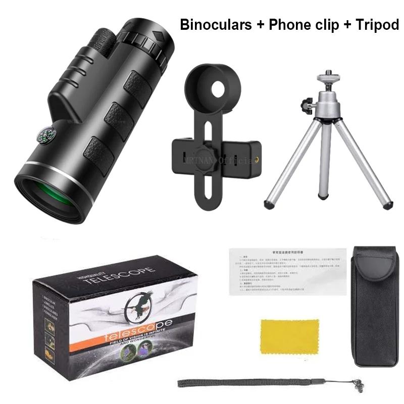Monocular Telescopes For Adults High Power Night-vision Telescopes Waterproof With Smartphone Adapter/tripod