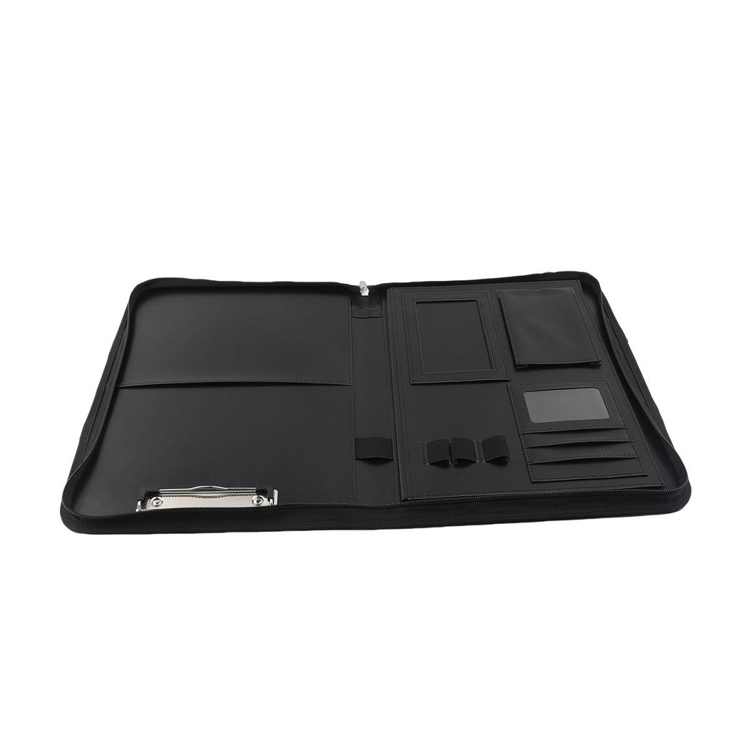 Portfolio Double Layer File   4 Card Slots 4 Pen Slots 1 Phone Slot 1 Calculator Slot Leather Business Portfolio