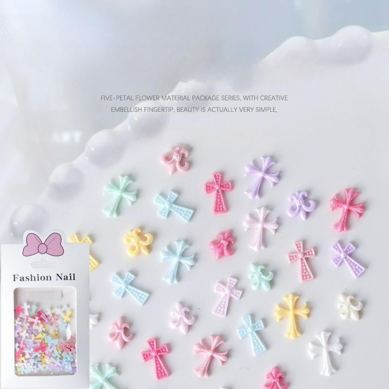 100Pcs/set Nail Art Accessories Resin Punk Dopamine Color Cross Shape Nail Art Jewelry DIY Nail Decor
