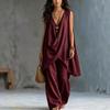 2026 spring and summer cross-border new Amazon women's sleeveless stand-up collar solid color temperament loose cotton and linen fashion style suit