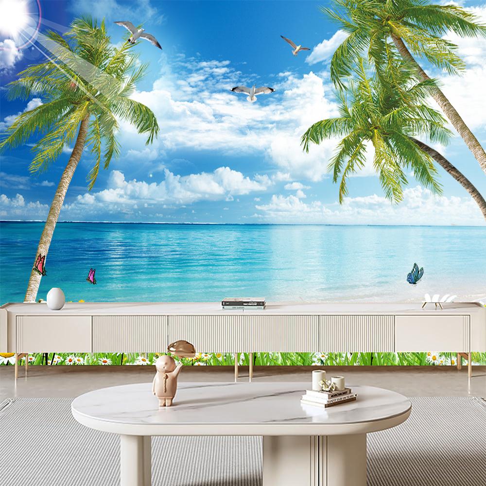 3d Beach Wall Mural Sky Ocean Wallpaper Living Room Beach Wallpaper