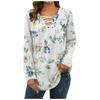Women's Blouse Fashion Loose Casual Long Sleeved Printed V-Neck T-shirt Top