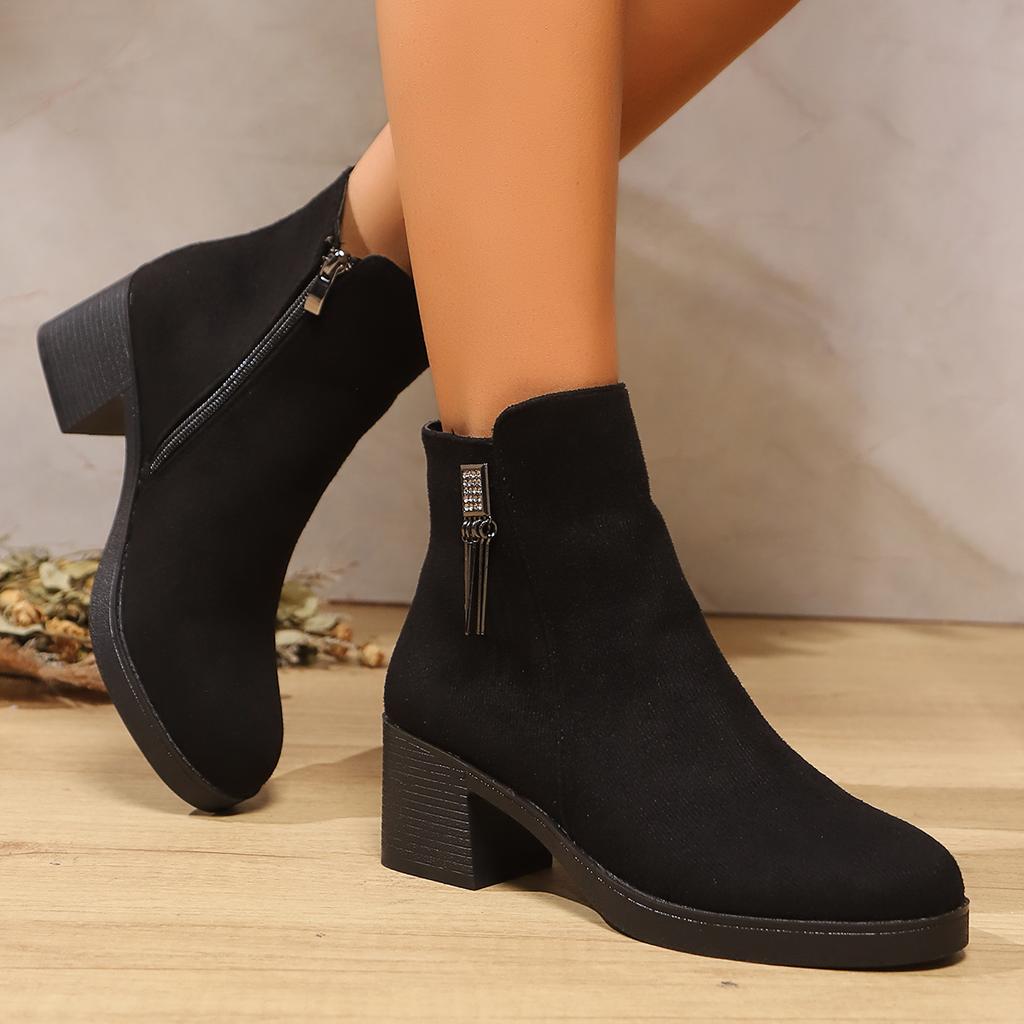 Fashion Women Boots Fashion Thick Heel Slimming Ankle Booties Classic Style Autumn Winter Round Toe Boots Women Outdoor Luxury Shoes