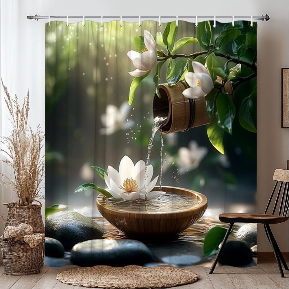 

The Scene Of Lotus And Bamboo Washable Dirt-Resistant Shower Curtain Shower Head Waterproof Polyester Bath Curtain W60H190(CM)-1 Pcs
