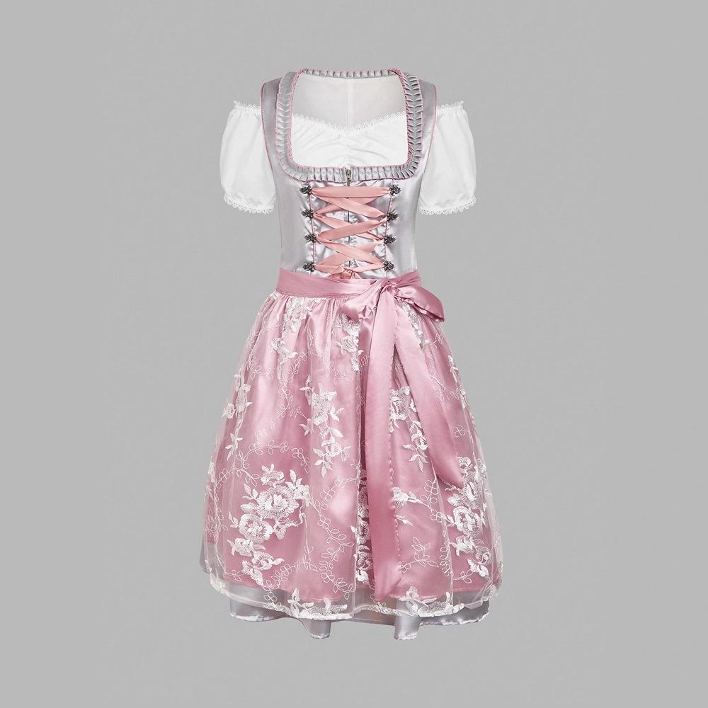 2025 Spring/Summer Women's European-American Maid Costume Beer Girl Lace-Up Dress Set