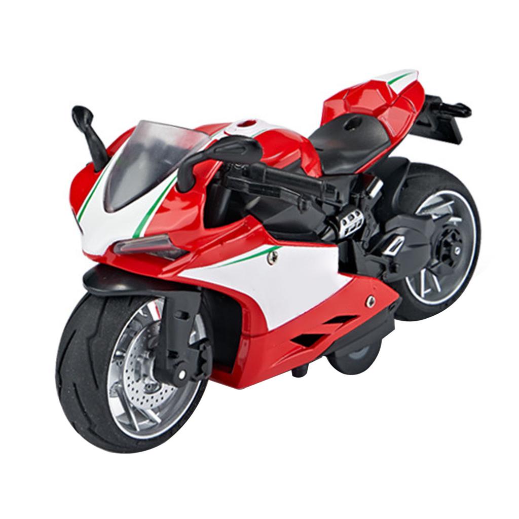 Toy Motorcycle Model 1:14 Scale Alloy Plastic Pull Back Toy Motorcycle with Sound and Light for Kids Red