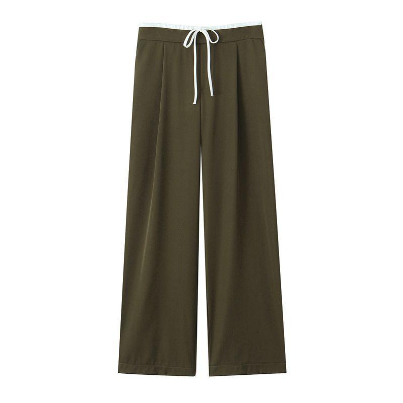 

Kaslead New Arrival Women s Fashion Style Minimalist Easiest for Match Double Layer Waist Casual Wide Leg Pants 1608225 Army Green M