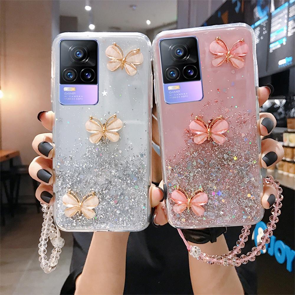 Crystal Strap Butterfly Glitter silikonové pouzdro pro Realme 9 C35 8i C31 Xiaomi Redmi Note 11S 10S iPhone 11 12 13 14 Samsung A03 Core Cover Phone Bumper