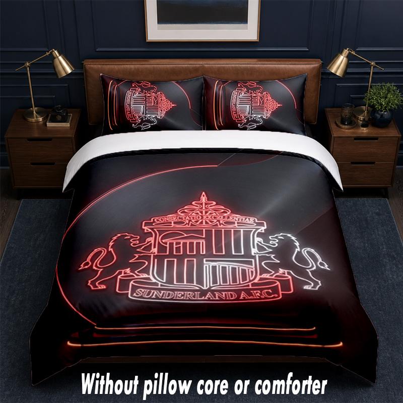 Set Biancheria da Letto Design Calcio Sunderland 1 Copripiumino + 2 Federe Morbido Traspirante Biancheria da Letto per la Casa