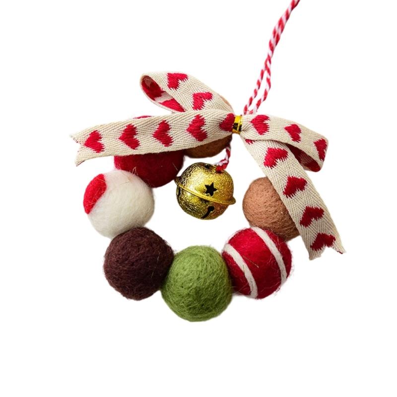 Small Wool Ball Holiday Hanging Craft Feature Soft Felt And Sparkling Bells Christmas Decorative Accent