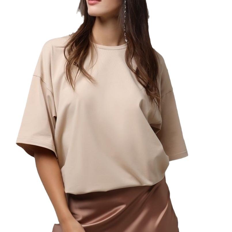 2024 European & American Women's Casual Loose Solid Color Short-Sleeved T-Shirt for Spring/Summer