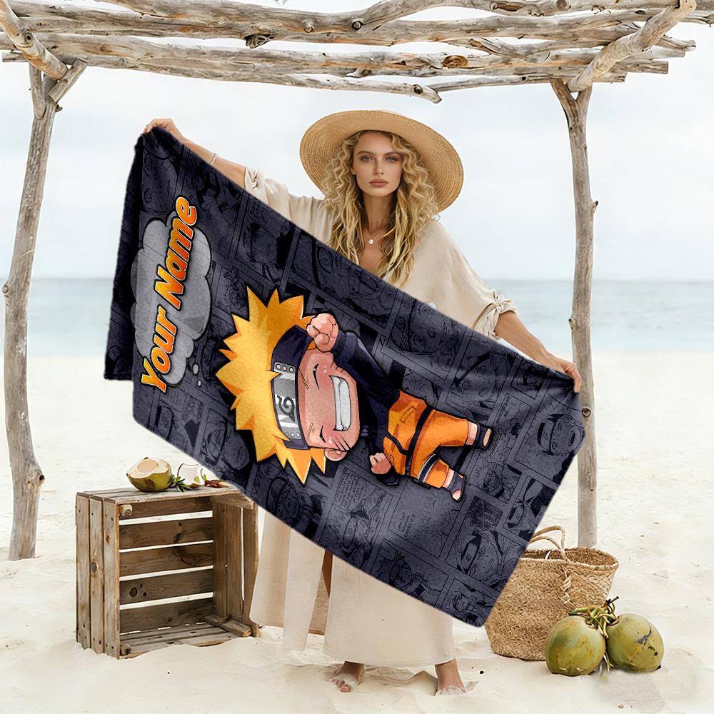Naruto Character Customize Text Beach Towel Quick-Dry Soft Microfiber