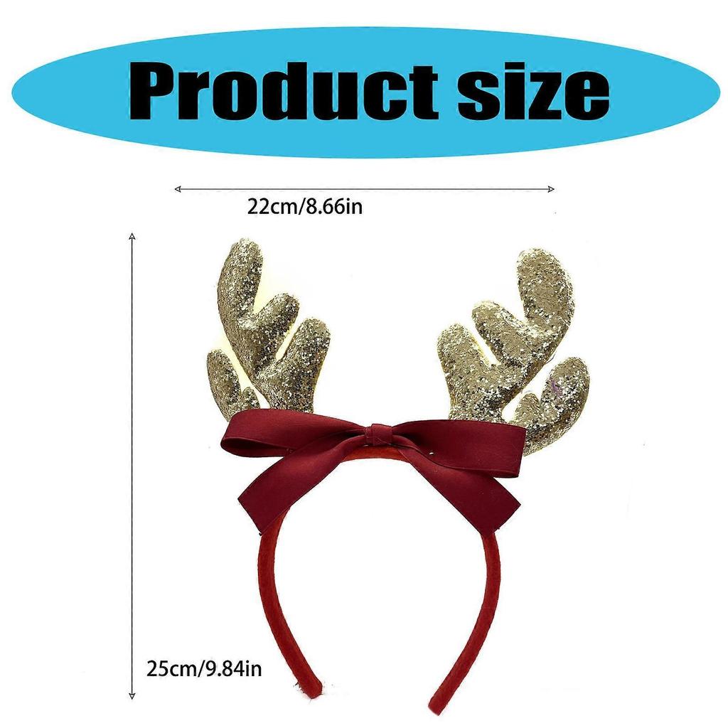 Christmas Decorative Antler Hairhoop Christmas Party Bowknot Headband Festival Accessories Hairhoop for Family Gathering  Red