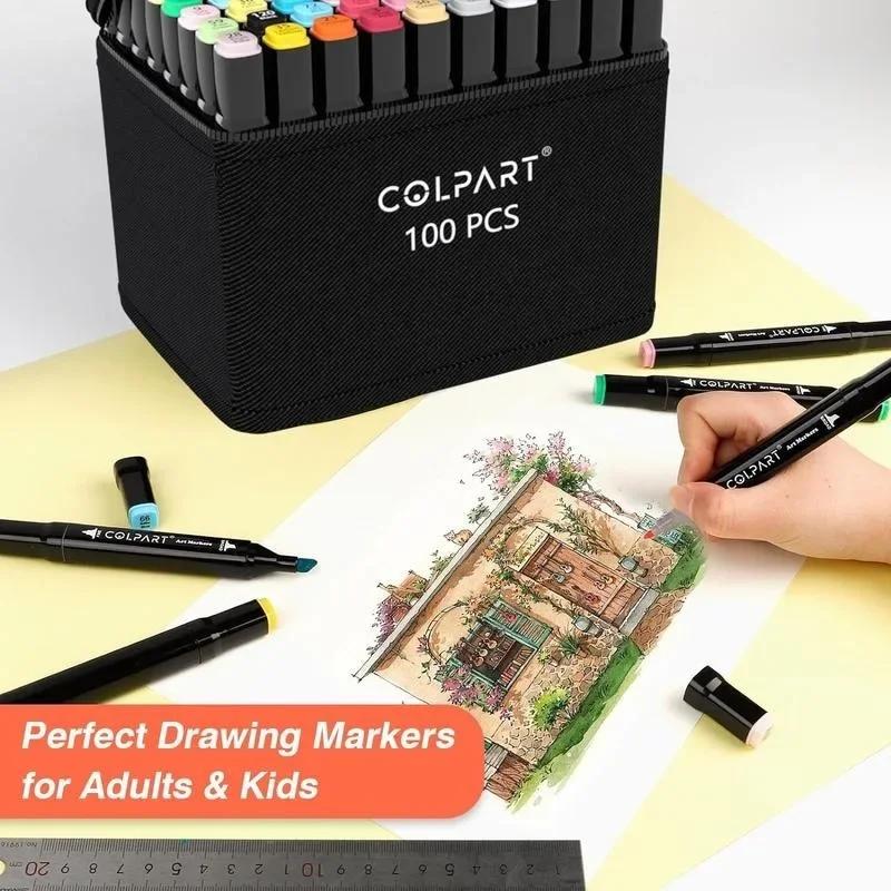 120 Good Coloring Markers Alcohol Markers Dual Tip Art Markers for Kids Hard Marker Pens with Pen Holder and Carry Pouch for Adult