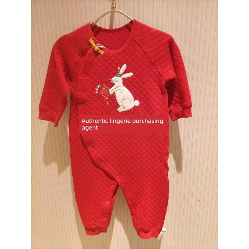 Ab3459861Aimer Kids Love Baby Clothes, Lucky Cute Rabbit Unisex Baby Long-Sleeved One-Piece Romper Red Rabbit Bureau Seal 73