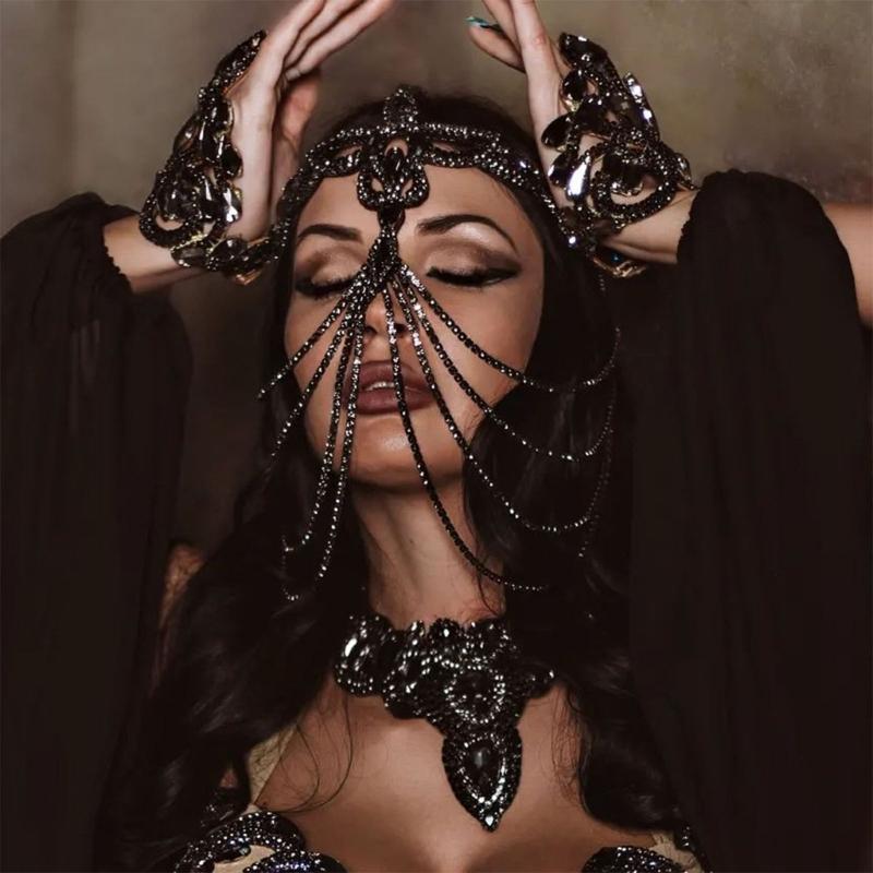 Black Rhinestones Mask for Women Luxurious and Mysterious Costume Headwear Comfortable Party Accessory