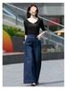 2025 Fleece-Lined High-Waisted Wide-Leg Jeans: Women's Slimming Cropped Pants for Autumn/Winter