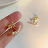 Bow pearl earrings compact fashion stud earrings light luxury high sense versatile ins earrings women