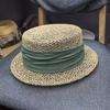 New Salted Grass French Flat Top Hat Female Seaweed Woven Straw Hat Travel Photo Beach Hat Internet Celebrity Sunscreen